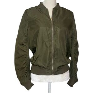 INSO Olive Green Women's Bomber Jacket gold zipper